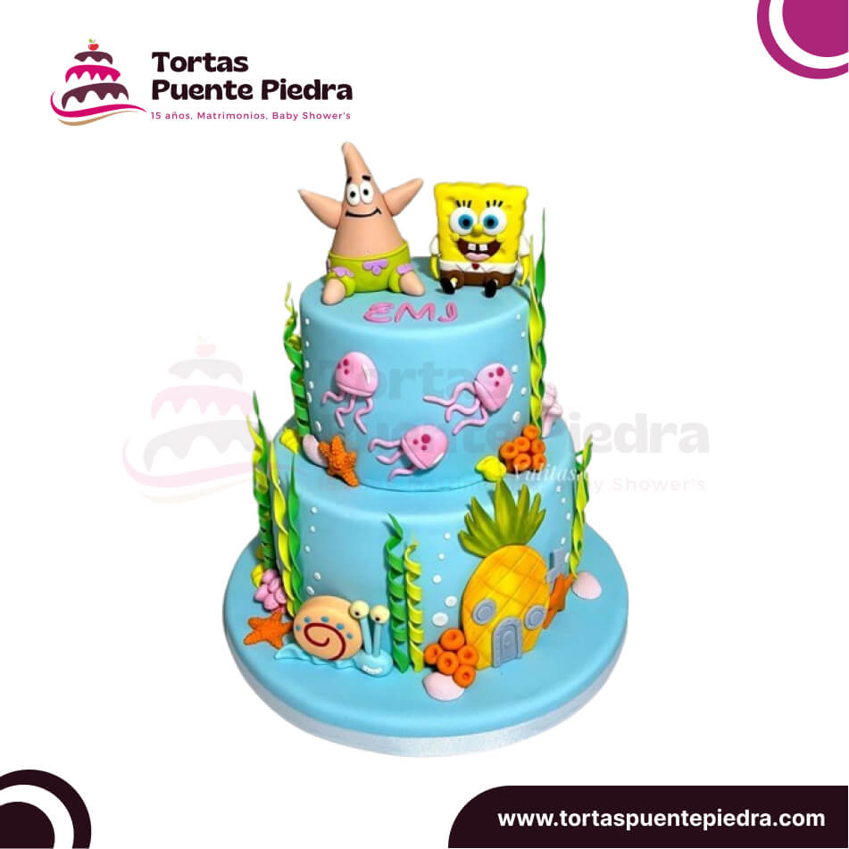 Torta bob esponja 2 pisos en puente piedra