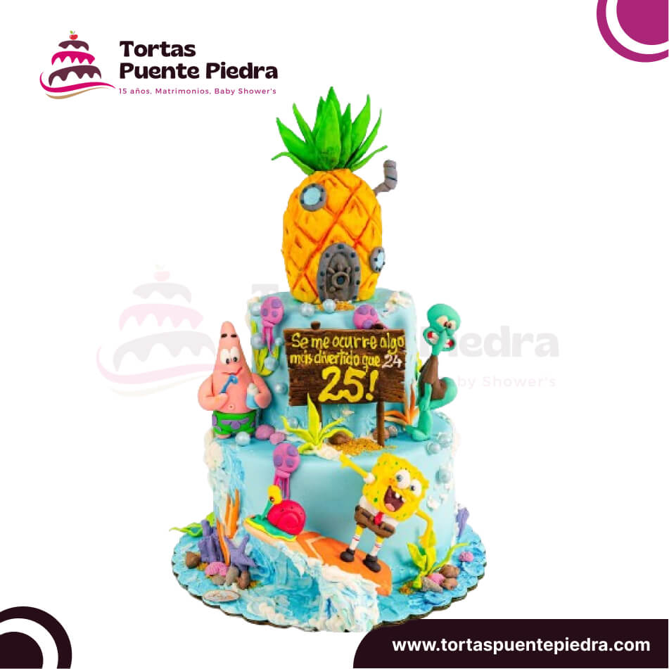 Torta bob esponja 2 pisos masa elastica en puente piedra