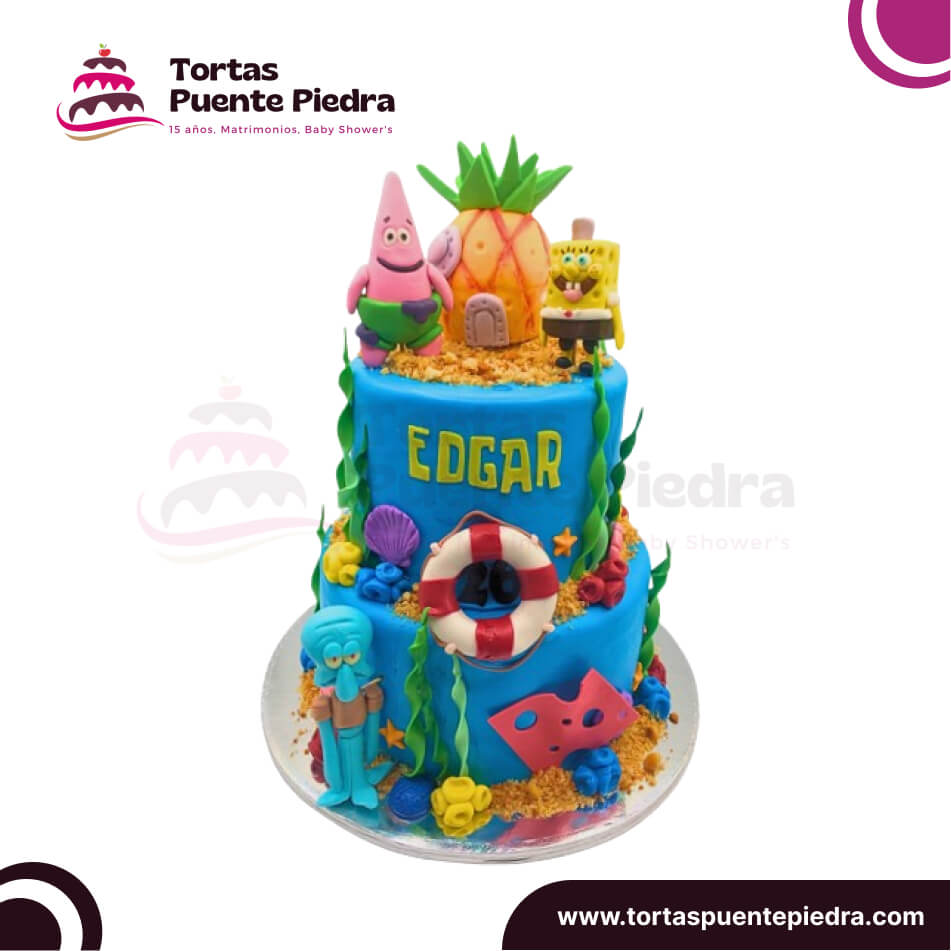Torta bob esponja 2 pisos masa elastica lima