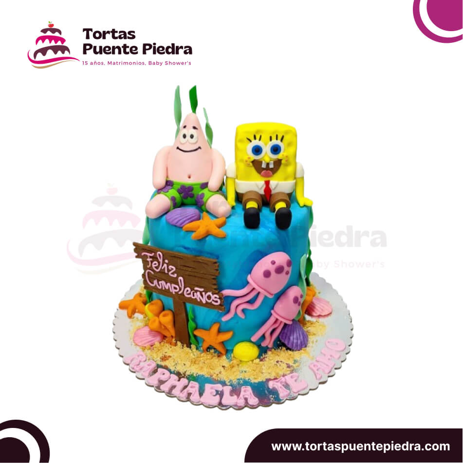 torta bob esponja 1 piso masa elastica puente piedra