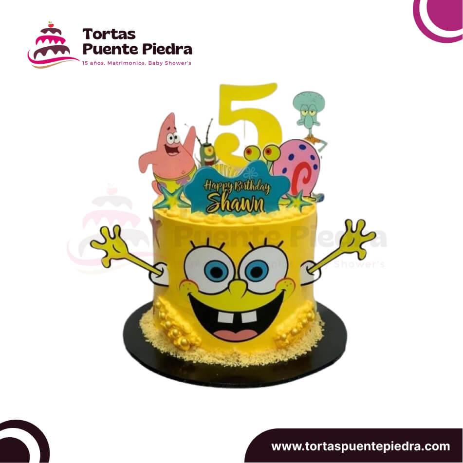 Torta de bob esponja 1 piso chantilly puente piedra - 1