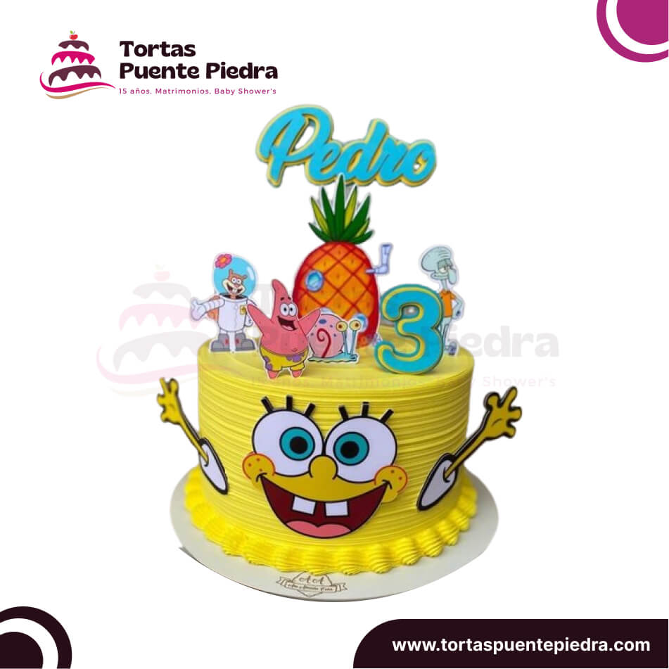 Torta de bob esponja 1 piso chantilly puente piedra - 3