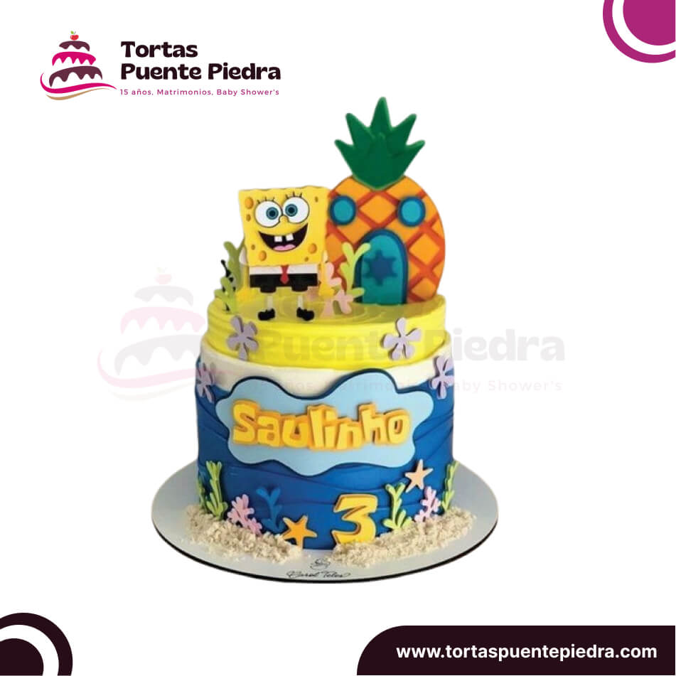 torta de bob esponja 1 piso masa elastica puente piedra